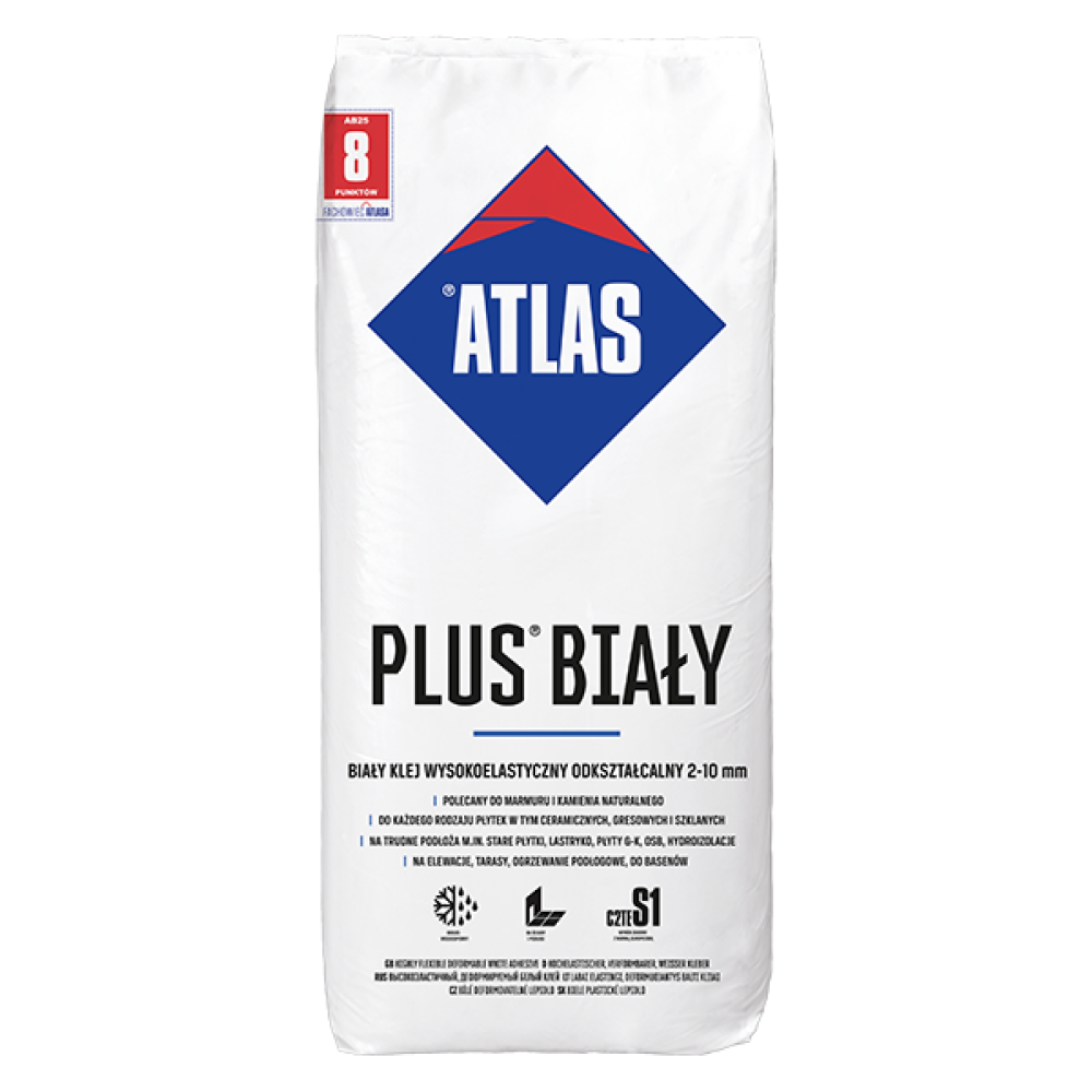 Клей для плитки еластичний АТЛАС PLUS білий 25кг Клей для плитки еластичний АТЛАС PLUS білий 25кг