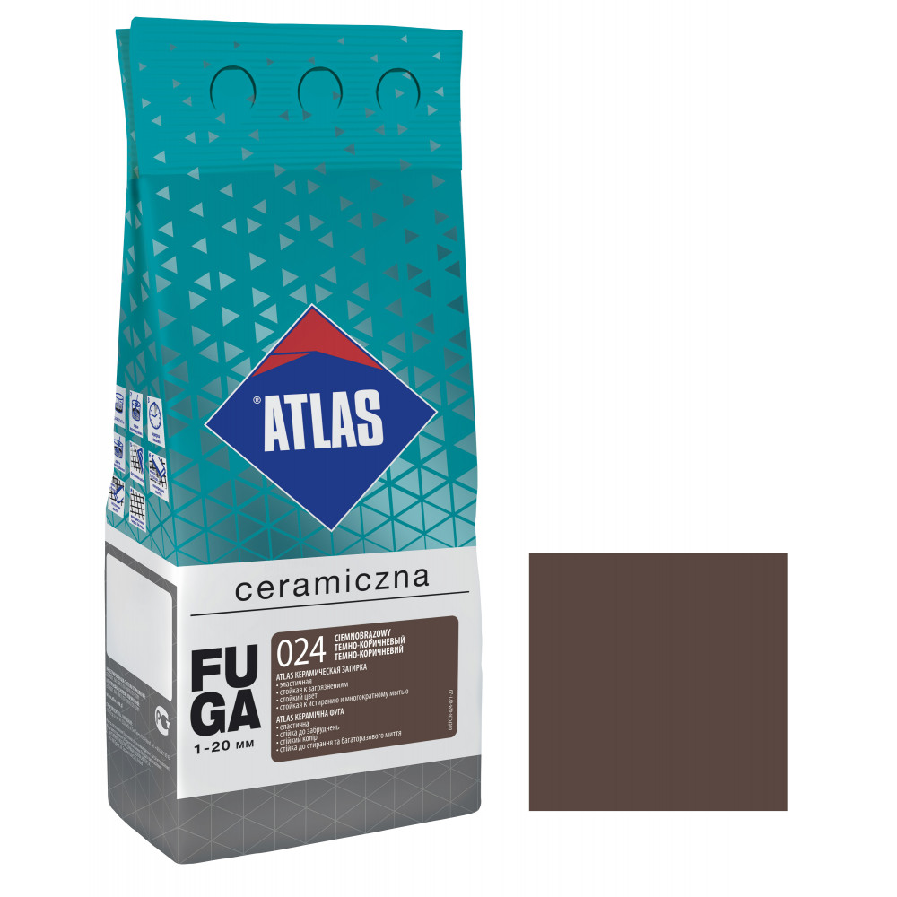 Фуга  ATLAS CERAMICZNA (1-20мм) 024 темно-коричневий 2кг Фуга  ATLAS CERAMICZNA (1-20мм) 024 темно-коричневий 2кг