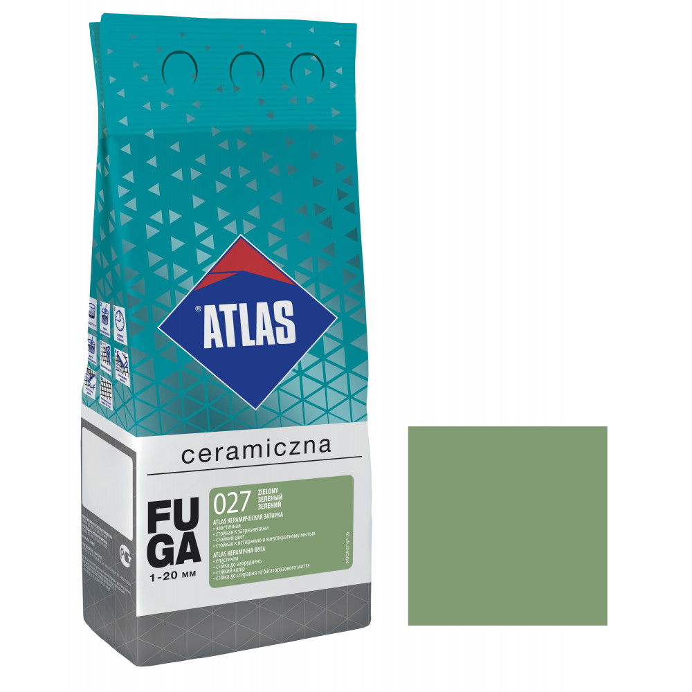 Фуга  ATLAS CERAMICZNA (1-20мм) 027 зелений 2кг Фуга  ATLAS CERAMICZNA (1-20мм) 027 зелений 2кг