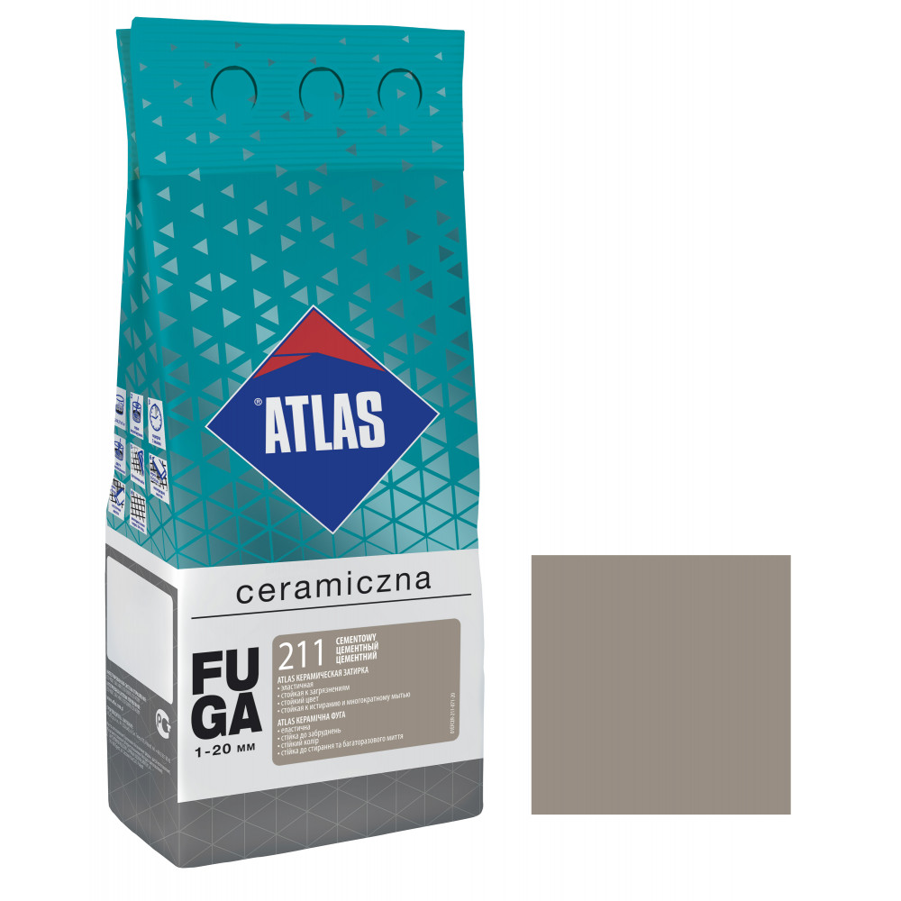 Фуга  ATLAS CERAMICZNA (1-20мм) 211 цементний 2кг Фуга  ATLAS CERAMICZNA (1-20мм) 211 цементний 2кг
