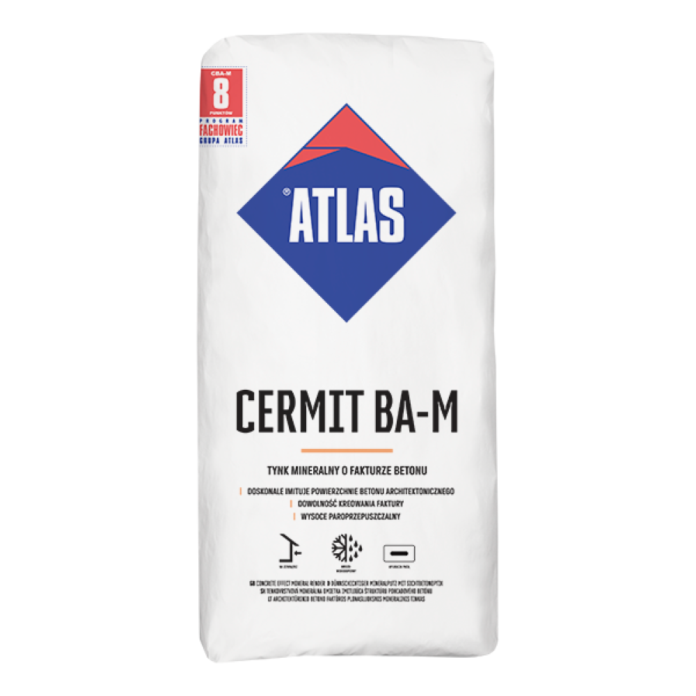 Штукатурка декоративна мінеральна з фактурою бетону ATLAS CERMIT BA-M  25кг Штукатурка декоративна мінеральна з фактурою бетону ATLAS CERMIT BA-M  25кг