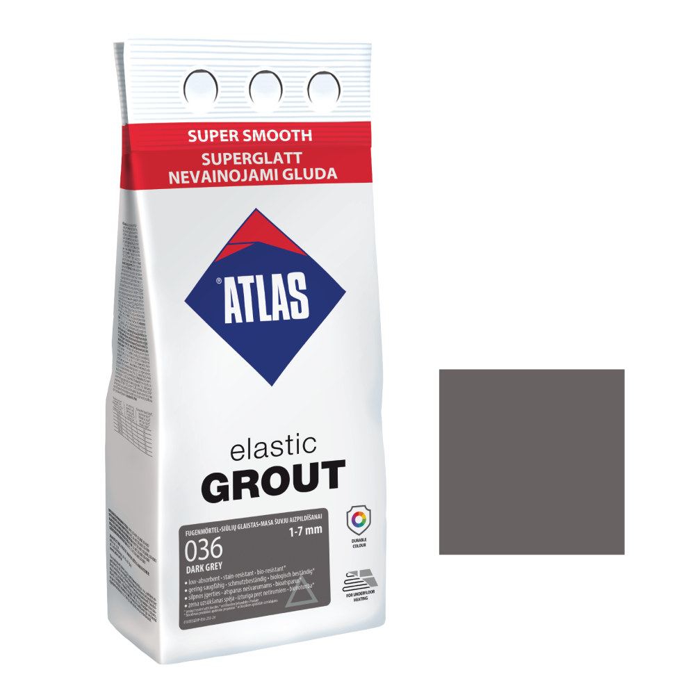 Фуга для плитки ATLAS ELASTIC GROUT (1-7 мм) 036 темно-сірий 2 кг Фуга для плитки ATLAS ELASTIC GROUT (1-7 мм) 036 темно-сірий 2 кг