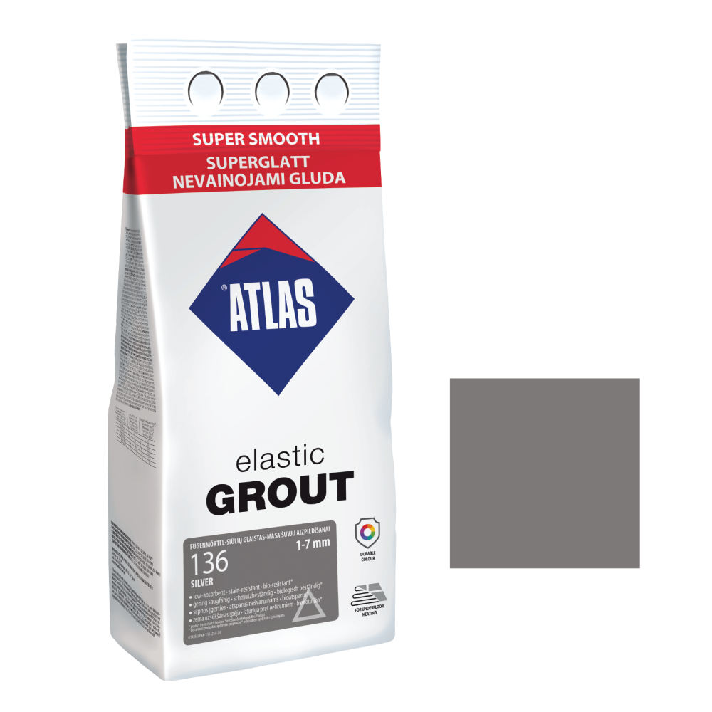 Фуга для плитки ATLAS ELASTIC GROUT (1-7 мм) 136 срібний 2 кг Фуга для плитки ATLAS ELASTIC GROUT (1-7 мм) 136 срібний 2 кг