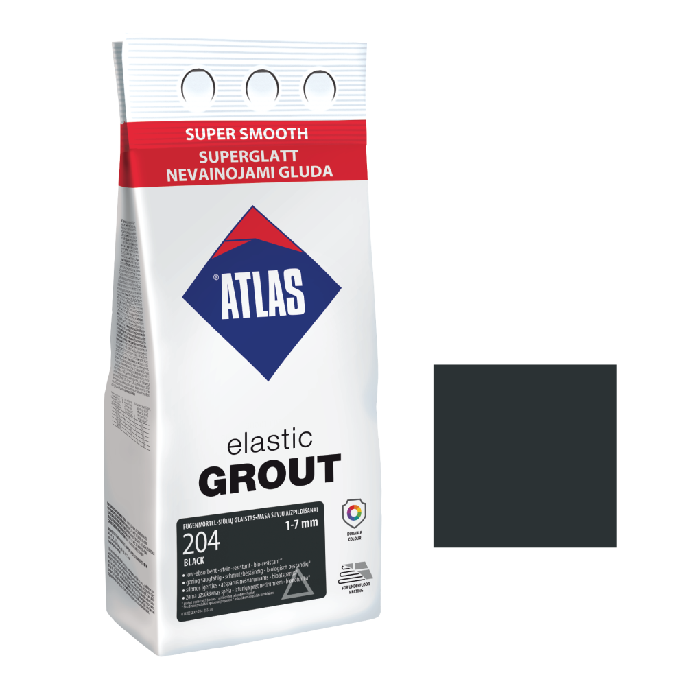 Фуга для плитки ATLAS ELASTIC GROUT (1-7 мм) 204 чорний 2 кг Фуга для плитки ATLAS ELASTIC GROUT (1-7 мм) 204 чорний 2 кг
