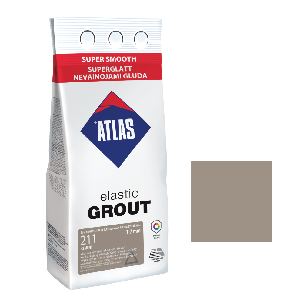 Фуга для плитки АТЛАС ELASTIC GROUT (1-7 мм) 211 цементний 2 кг Фуга для плитки АТЛАС ELASTIC GROUT (1-7 мм) 211 цементний 2 кг