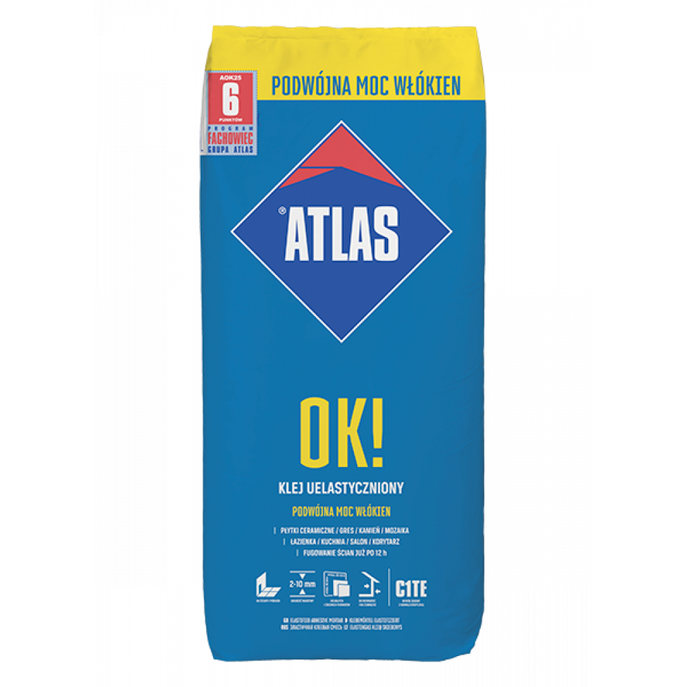 Клей для плитки еластичний ATLAS ОК!  25кг Клей для плитки еластичний ATLAS ОК!  25кг