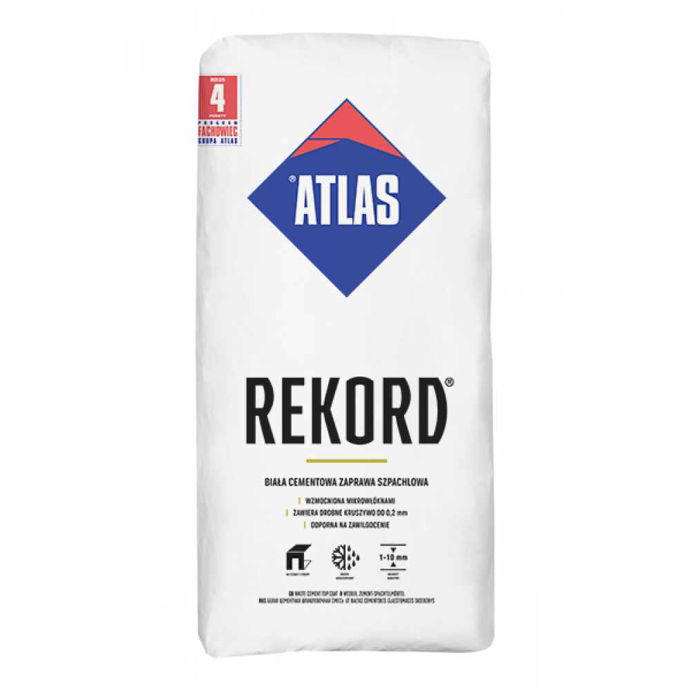 Суміш цементно-шпаклівочна  АТLAS REKORD білий 25кг Суміш цементно-шпаклівочна  АТLAS REKORD білий 25кг