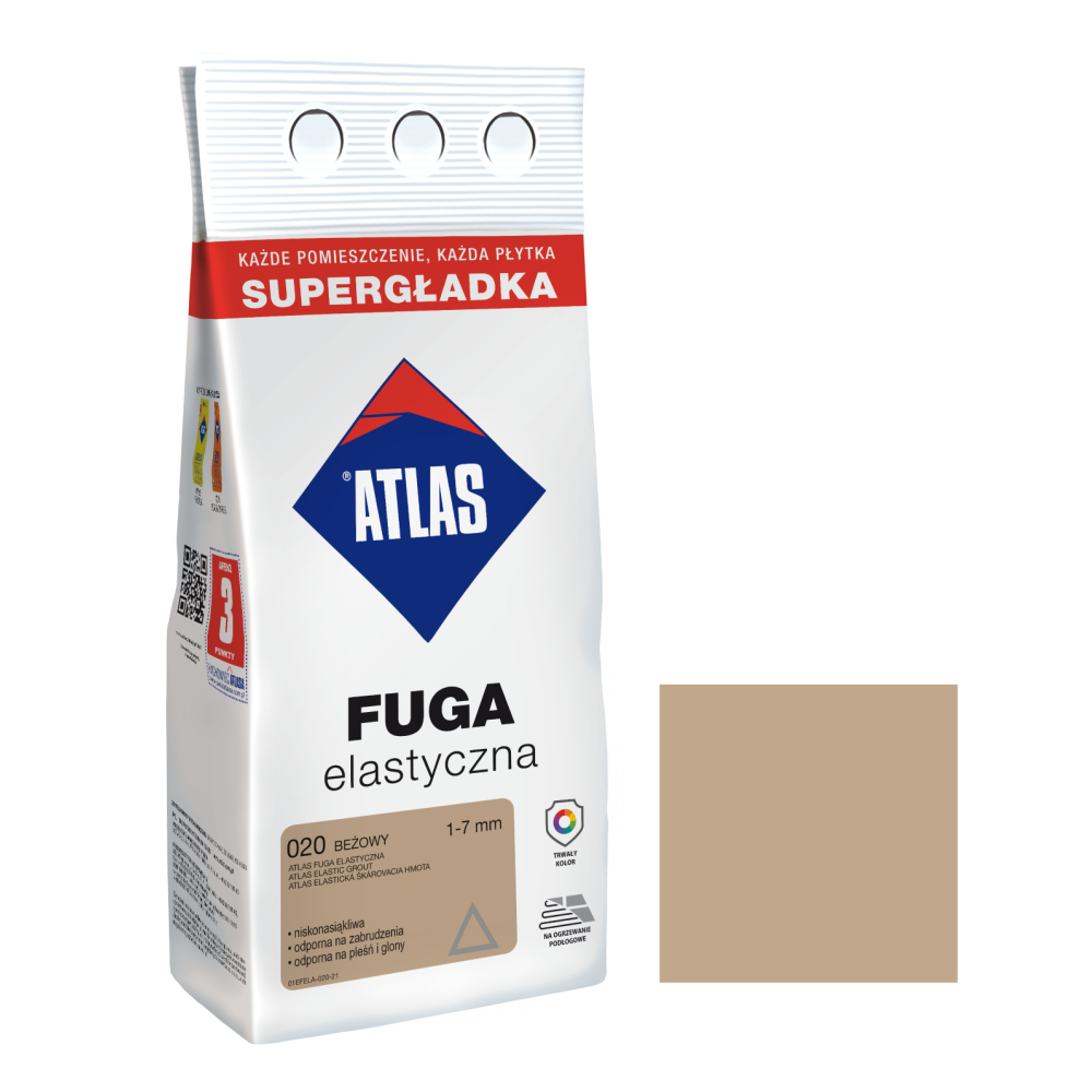 Фуга  АТЛАС ELASTYCZNA  (1-7мм) 020 бежевий 2кг Фуга  АТЛАС ELASTYCZNA  (1-7мм) 020 бежевий 2кг