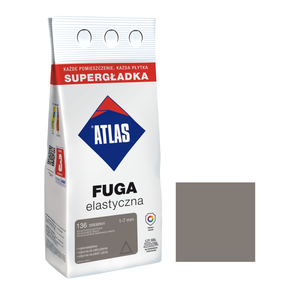 Фуга  АТЛАС ELASTYCZNA  (1-7мм) 136 серебристый 2кг Фуга  АТЛАС ELASTYCZNA  (1-7мм) 136 серебристый 2кг