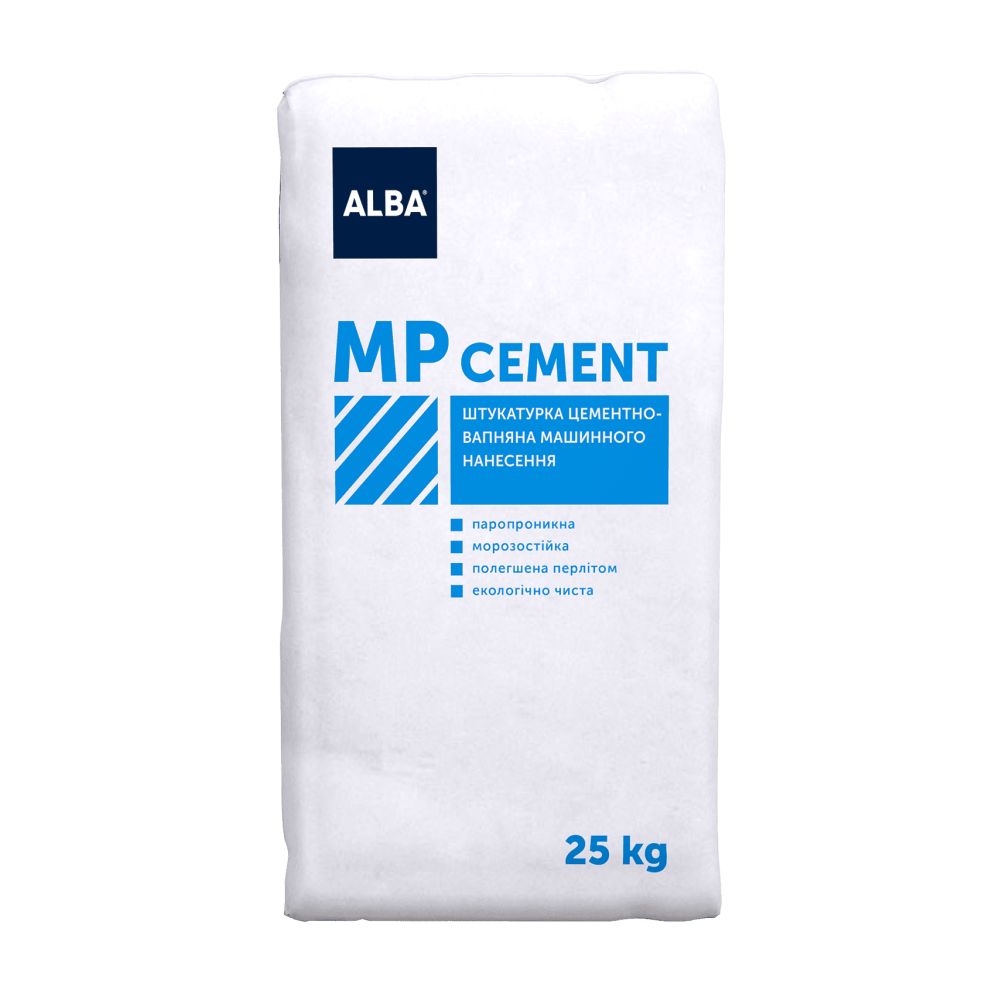 Штукатурка цементно-вапняна машиного нанесення МР Альба 25кг Штукатурка цементно-вапняна машиного нанесення МР Альба 25кг