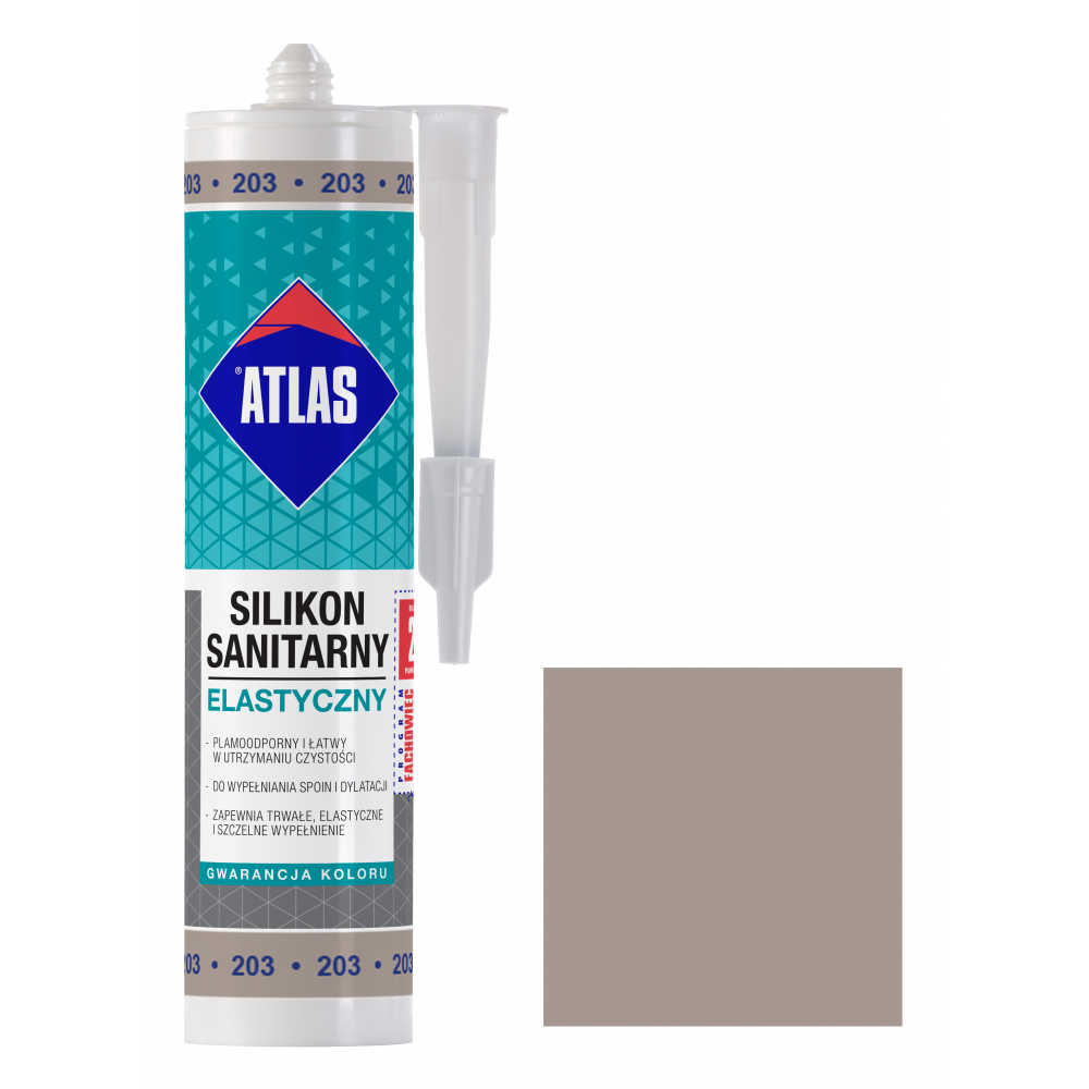Герметик силіконовий санітарнийATLAS SILIKON ELASTYCZNY 203 стальний 280ml Герметик силіконовий санітарнийATLAS SILIKON ELASTYCZNY 203 стальний 280ml