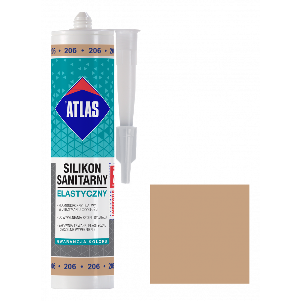 Герметик силіконовий санітарний ATLAS SILIKON ELASTYCZNY 206 капучіно 280ml Герметик силіконовий санітарний ATLAS SILIKON ELASTYCZNY 206 капучіно 280ml